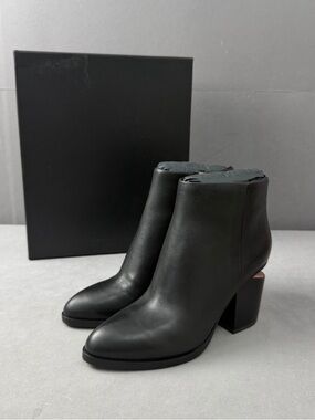 🚩steal Alexander Wang Black Leather Block-Heel Ankle Booties